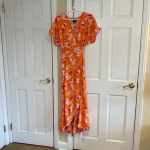 Orange Floral Maxi Dress - Size Medium